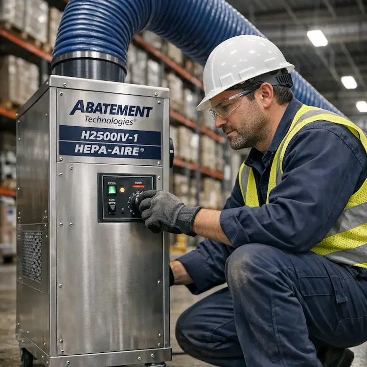 Negative-air machine and HEPA collection equipment for office duct cleaning in Atlanta