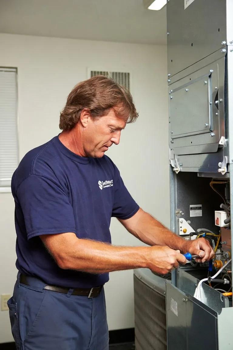 Southeast Commercial Services technician servicing a commercial air handler in Atlanta